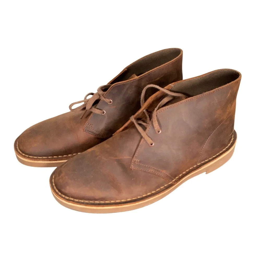 Clarks Chukka Boots Mens 9M Brown Mottled Leather Distressed Desert Retro